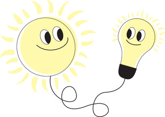 Solar energy. Sun connected to lightbulb. Alternative clean energy concept. Vector illustration