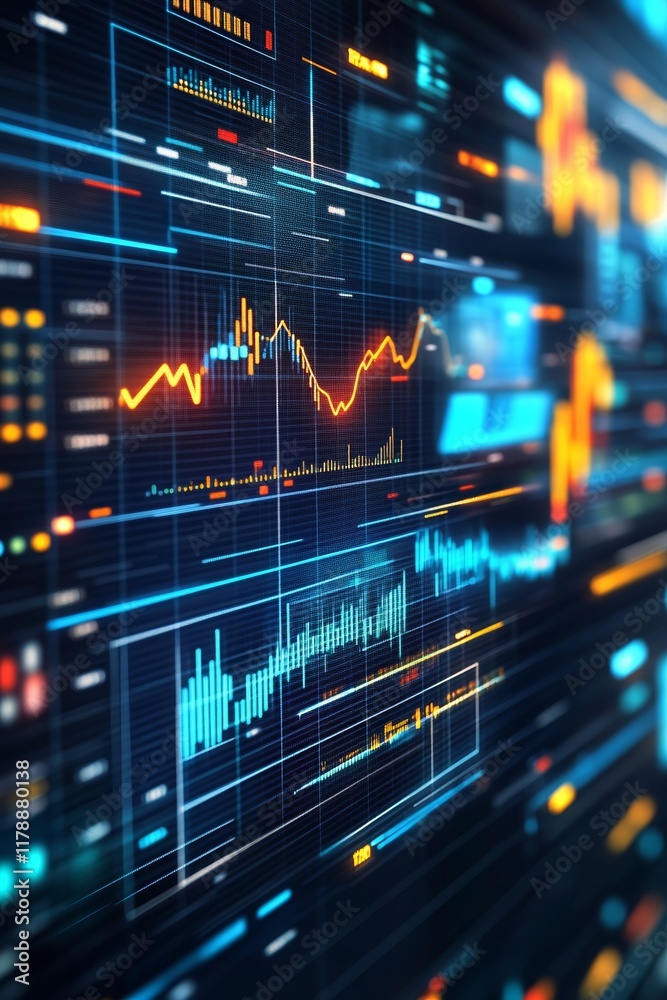 Poster modern digital data visualization background featuring vibrant graphs and charts. perfect for data a