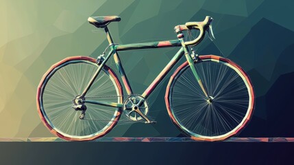 Fototapeta premium A bicycle with a green frame and red spokes. The bike is old and has a worn look to it