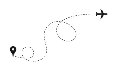 Airplane line path icon. Airplane routes. Travel. Air plane flight route with line trace vector illustration. 