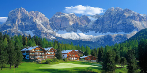 Fototapeta premium Mountain retreats and scenic landscapes dolomites travel photography serene environment panoramic view nature's beauty