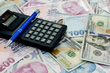 US Dollar and Turkish Lira side by side