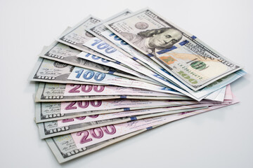 US Dollar and Turkish Lira side by side
