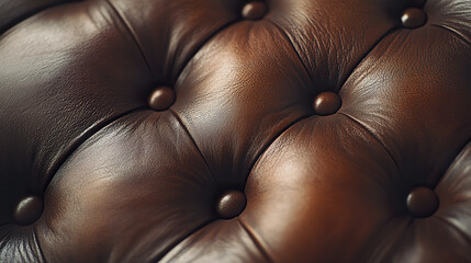 Close up of brown leather with button tufting texture