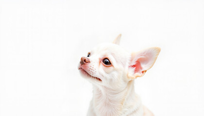 Naklejka premium White Chihuahua looking up against a clean white background