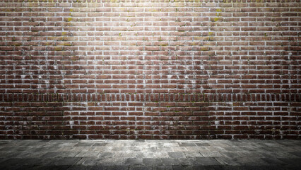 Red wall with plastered concrete floor. Abstract pattern of a brick wall