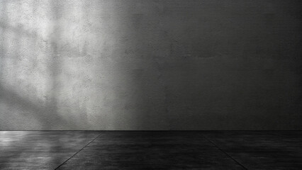 Black wall with plastered concrete floor. Abstract pattern of a cement wall