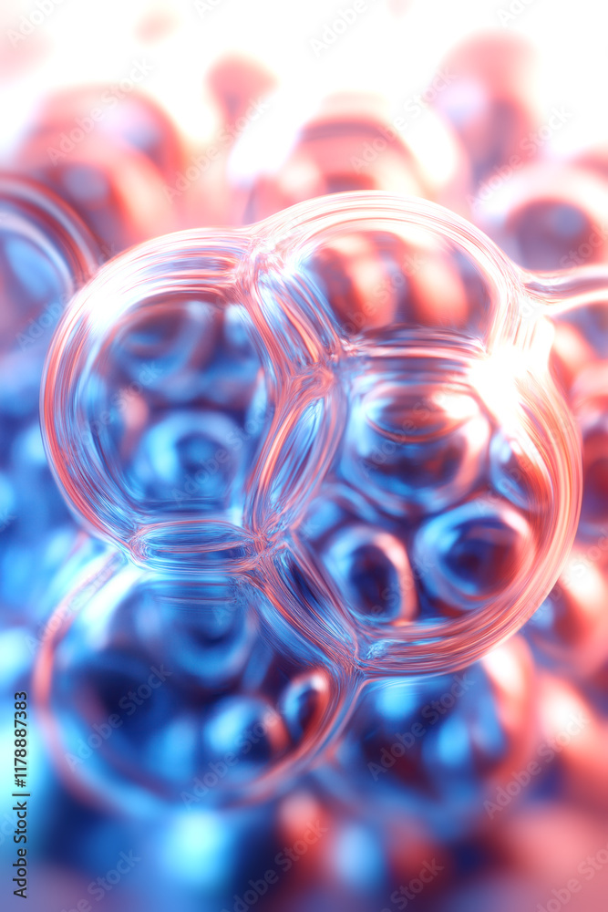Poster Abstract composition of spherical glass objects with light playing on the surface in shades of blue and orange. The depth of field enhances the sense of layering and spatiality of the scene