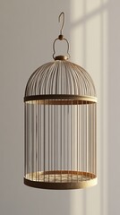 A beautifully crafted vintage birdcage casting soft shadows, perfect for themes of freedom, decor, or minimalism.