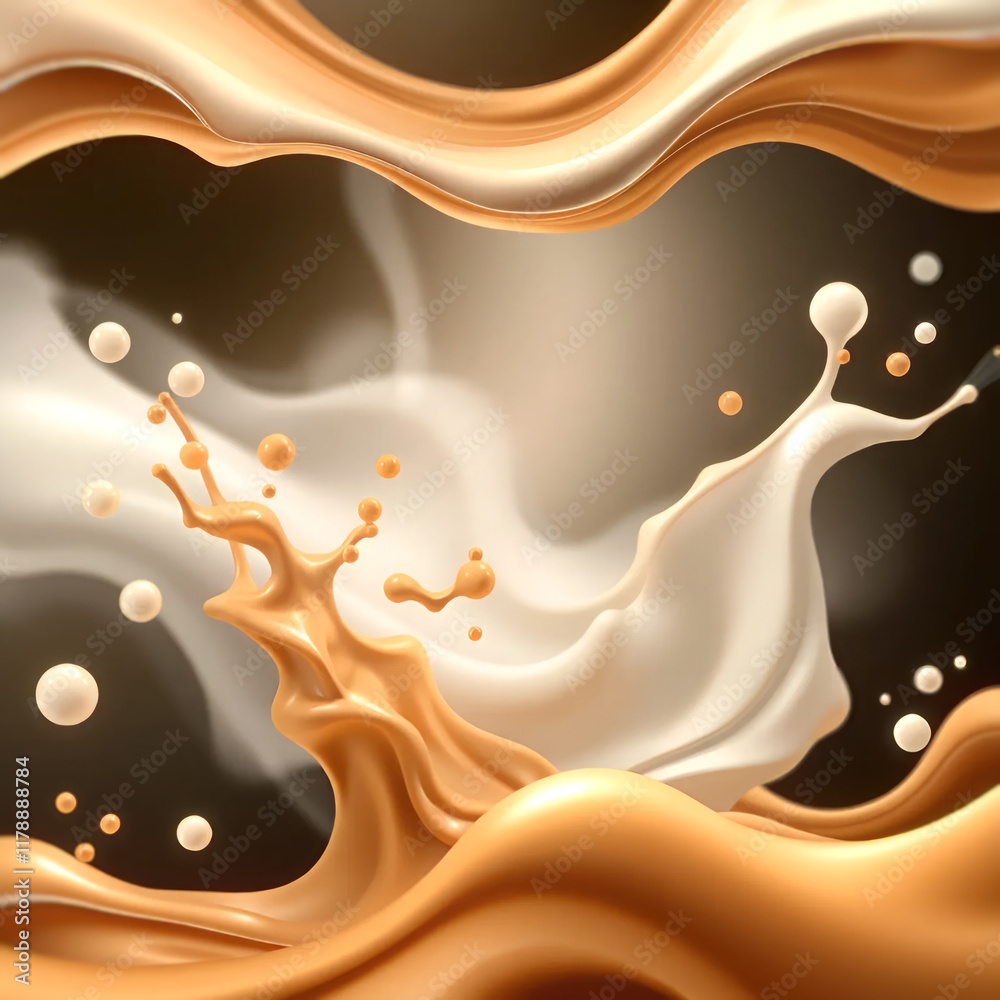 Poster abstract illustration with waves of coffee and milk conveying movement and rhythm. modern design