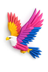 Obraz premium Abstract 3D eagle paper cut shape, isolated on a white background