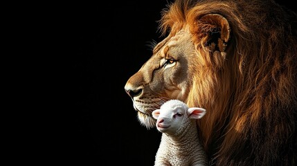 Fototapeta premium Lion and Lamb: Gentle Strength
