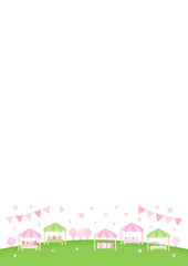 春の桜とマルシェの風景のベクターイラスト06