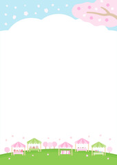 春の桜とマルシェの風景のベクターイラスト05