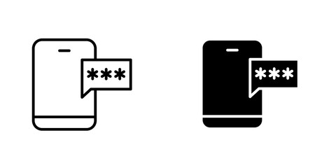 Otp sms password icons collection in Filled flat and thin line style.