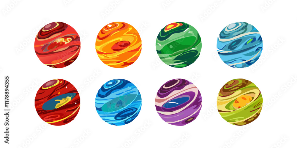 Wall mural creative vector set of colorful planet icons with bold and dynamic designs.