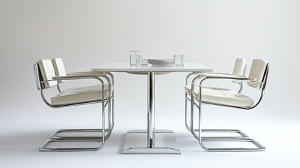 Modern Minimalist Dining Set: Chrome and White Elegance