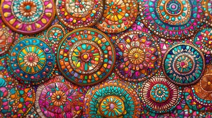 Colorful mandala art abstract design digital artwork vibrant environment close-up view creative expression