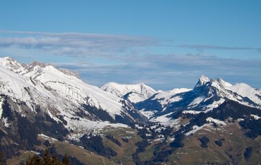 snow covered mountains in winter