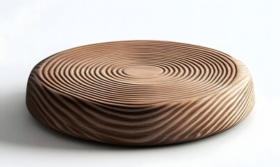 Circular wooden platform with concentric grooves and wavy texture.