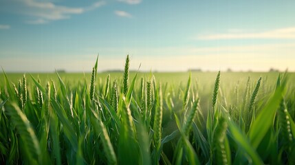 Obraz premium Close-Up View of Sprayer Nozzles Releasing Liquid Over Lush Green Fields in Bright Sunlight