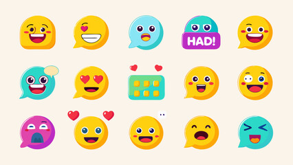 Set of colorful emoticon vector icons with happy and sad faces.
