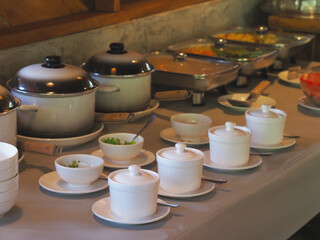 Catering buffet breakfast at hotel.