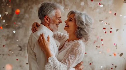 Happy senior couple dancing and having fun at party. Couple. Valentine. Wedding Concept. Anniversary 