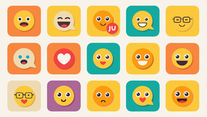 Vibrant and comical emoji faces showing a wide range of emotions.
