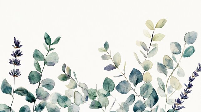 Elegant Watercolor Leaves and Lavender Illustration