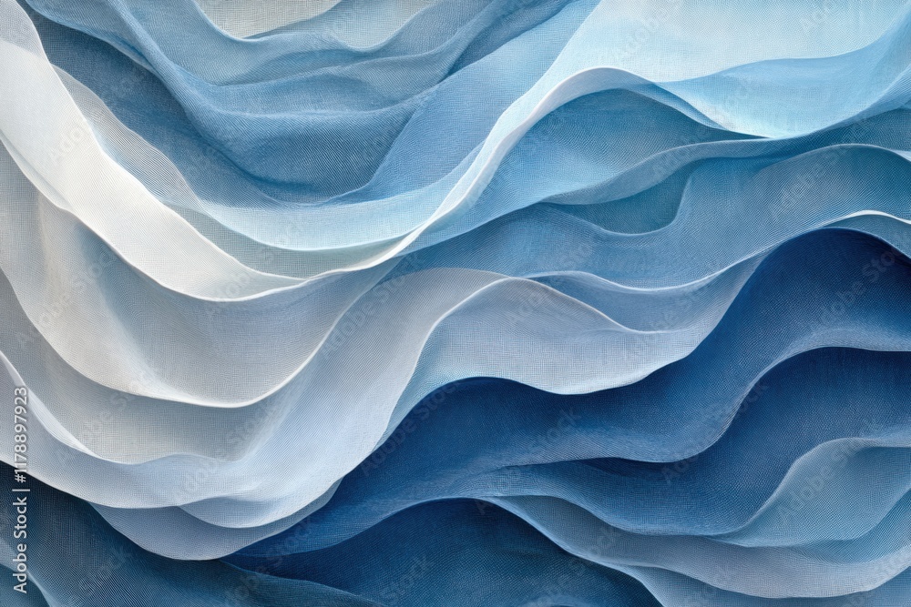 Leinwandbilder Abstract waves of varying heights and curves in soothing shades of blue create a serene and tranquil backdrop for various uses. Generative AI