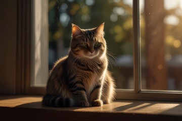 Cute kitten sitting lush green.