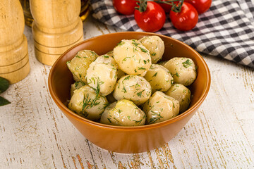 Young boiled mini potato with dill