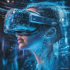 Woman in VR Headset Exploring Metaverse 