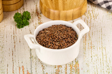 Brown flax seeds in the bowl