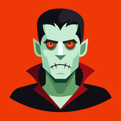 Stylized vector of a vampire in a spooky pose with a moonlit background.
