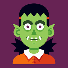 Smiling vampire in a cape surrounded by glowing Halloween pumpkins.
