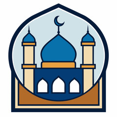 Beautifully detailed mosque illustration with domes and minarets in artistic style.
