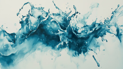 A vibrant splash of blue water colliding, captured mid-air, creating an energetic and dynamic burst of color on a white background.