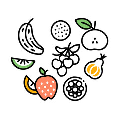 Assorted colorful fruits in vector style for modern and playful designs.  
