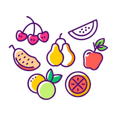 Set of vibrant and fresh fruit illustrations with creative vector details.  
