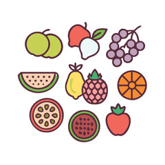 Vector set of fresh and colorful fruits with detailed illustrations.  
