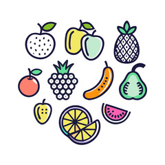 Vector set of fresh and colorful fruits with detailed illustrations.  
