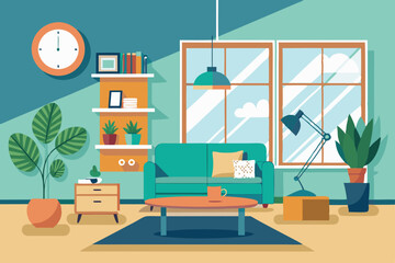 Cozy modern living room design with stylish furniture and decorative accessories.
