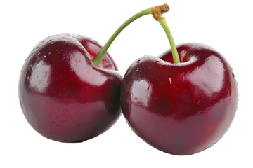 Two Red Cherry isolated on white background. Clipping path, cut out.