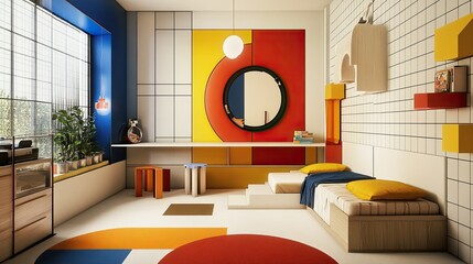 Geometric Modern Child's Room Design: Bold Colors and Clean Lines