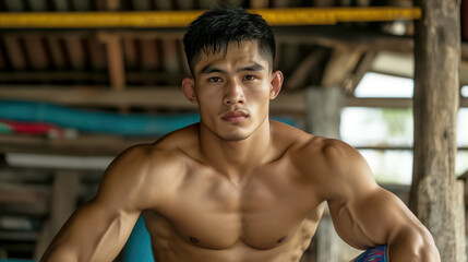 Obraz premium Determined Young Athlete in Sports Environment Showing Strength