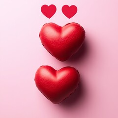 Fototapeta premium Valentine's Day Celebration with Two Red Hearts Pink Background Digital Art Romantic Atmosphere Close-Up View Love Concept