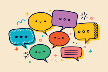 Dynamic and fun comic speech bubble illustrations in bold vector styles.  
