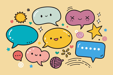 Vector set of comic speech bubbles with colorful and dynamic designs.  

